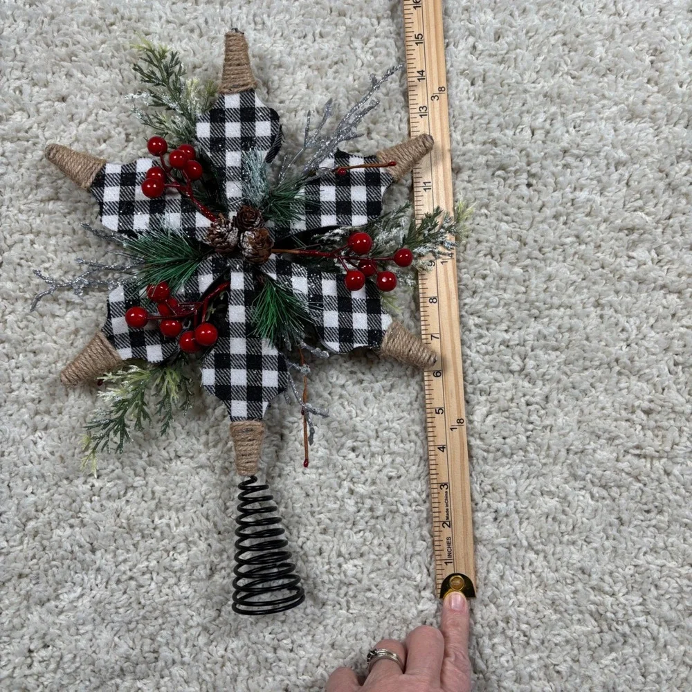 Farmhouse Buffalo Plaid Star Tree Topper Black‎ White Rustic Christmas Decor